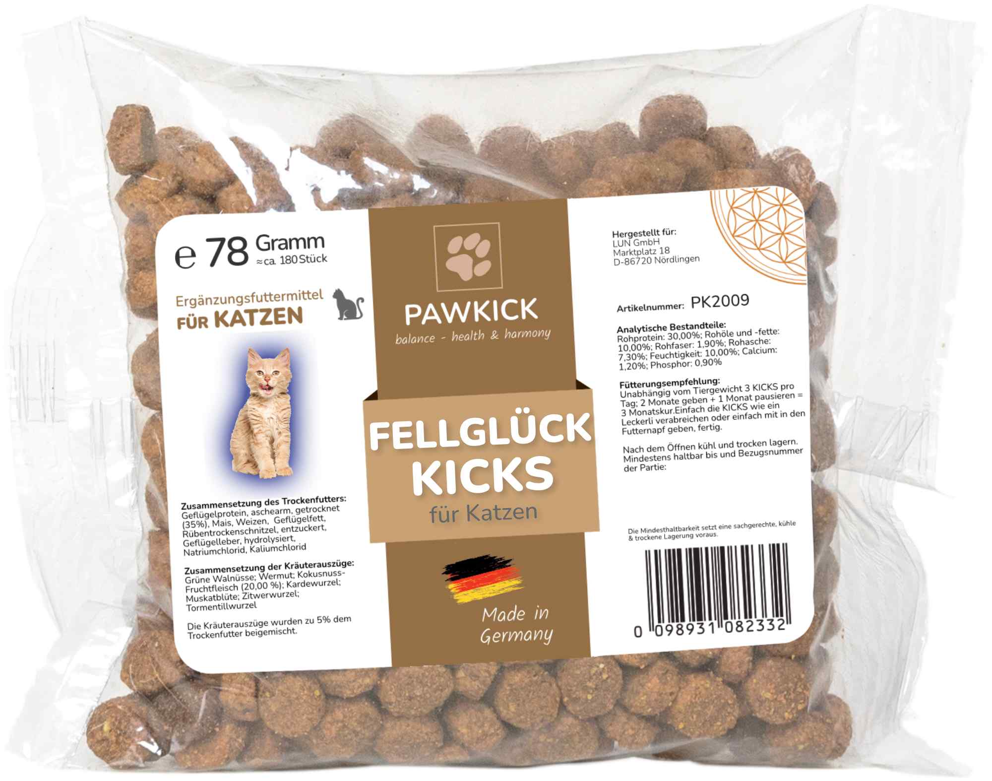 PAWKICK FELLGLÜCK-KICKS Cat - 3 Monatskur!  zur Unterstützung bei Zecken